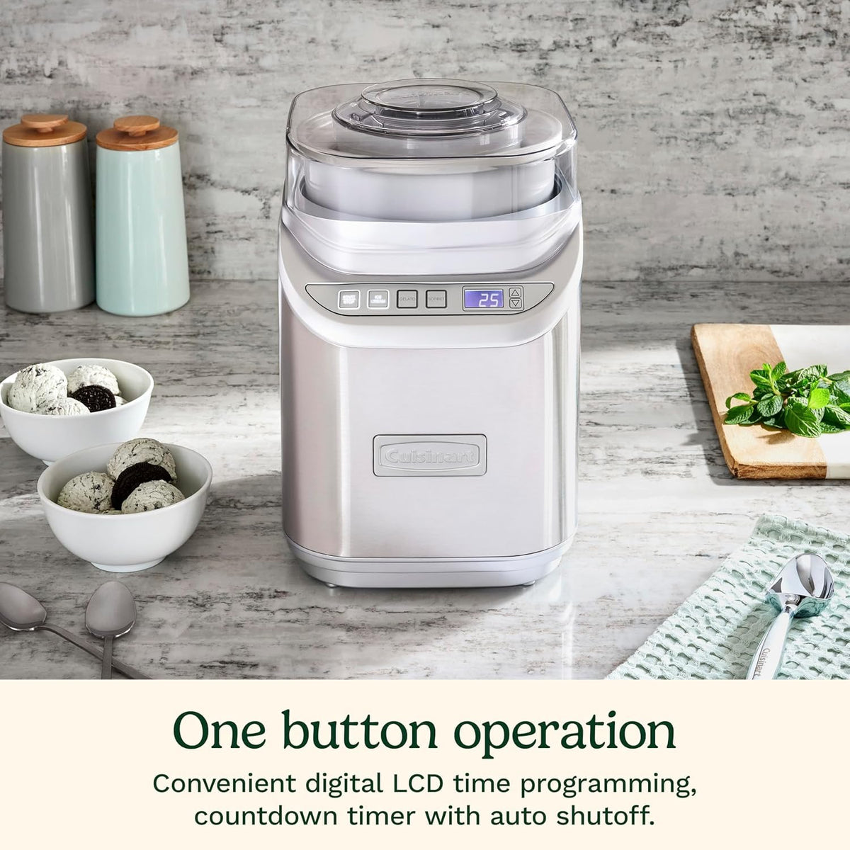 Cuisinart Ice Cream Maker with Countdown Timer, 2 Qt, Stainless Steel