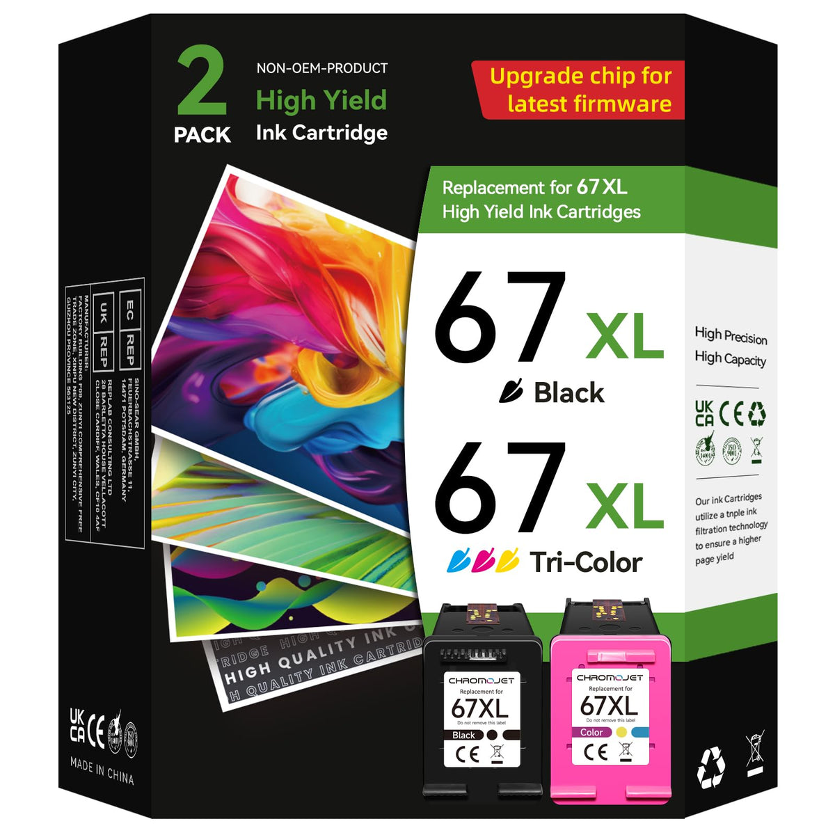 Chromojet 67XL Compatible Ink Cartridges for HP 67, Black/Colour