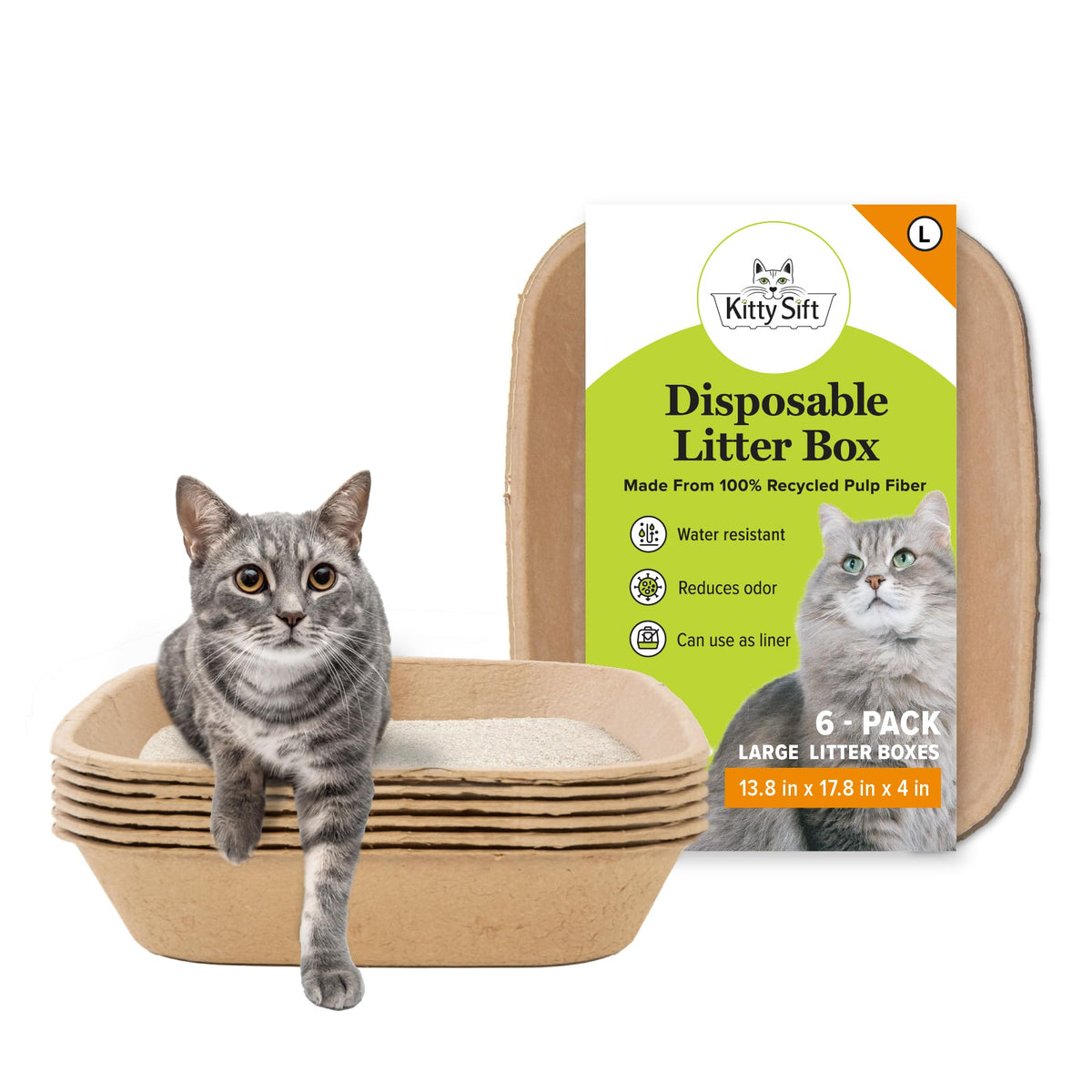 Kitty Sift Disposable Cat Litter Box, Large, 6 Count