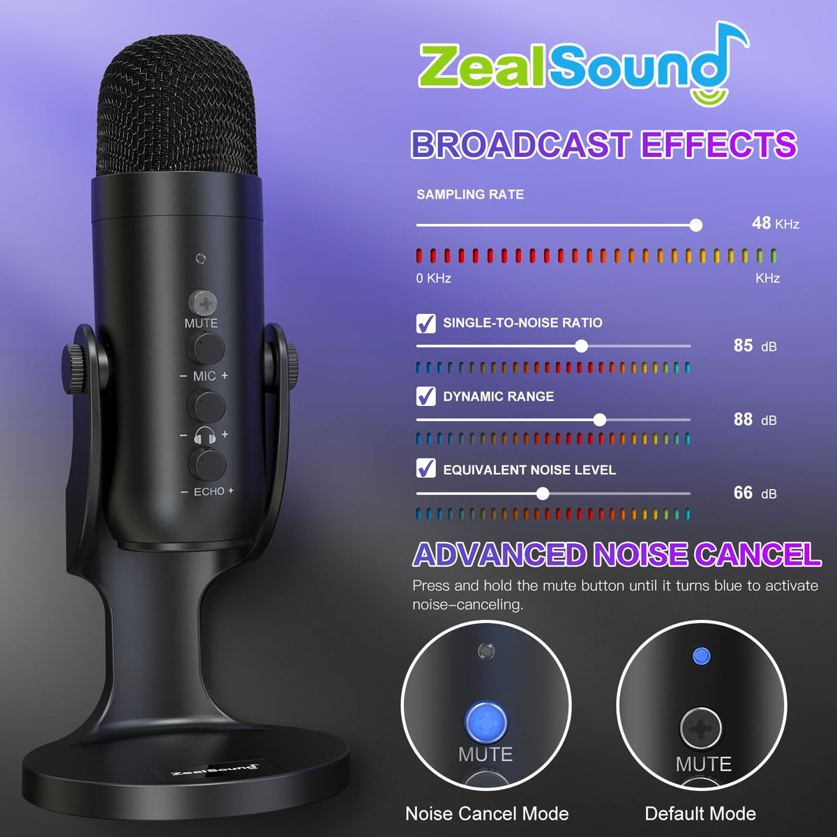 ZealSound K66 USB Podcast Microphone with Noise Reduction