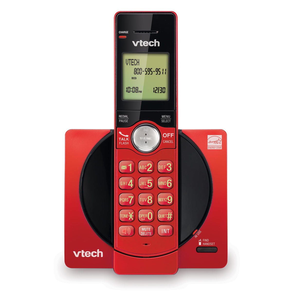 VTech DECT 6.0 Single Handset Cordless Phone, Red