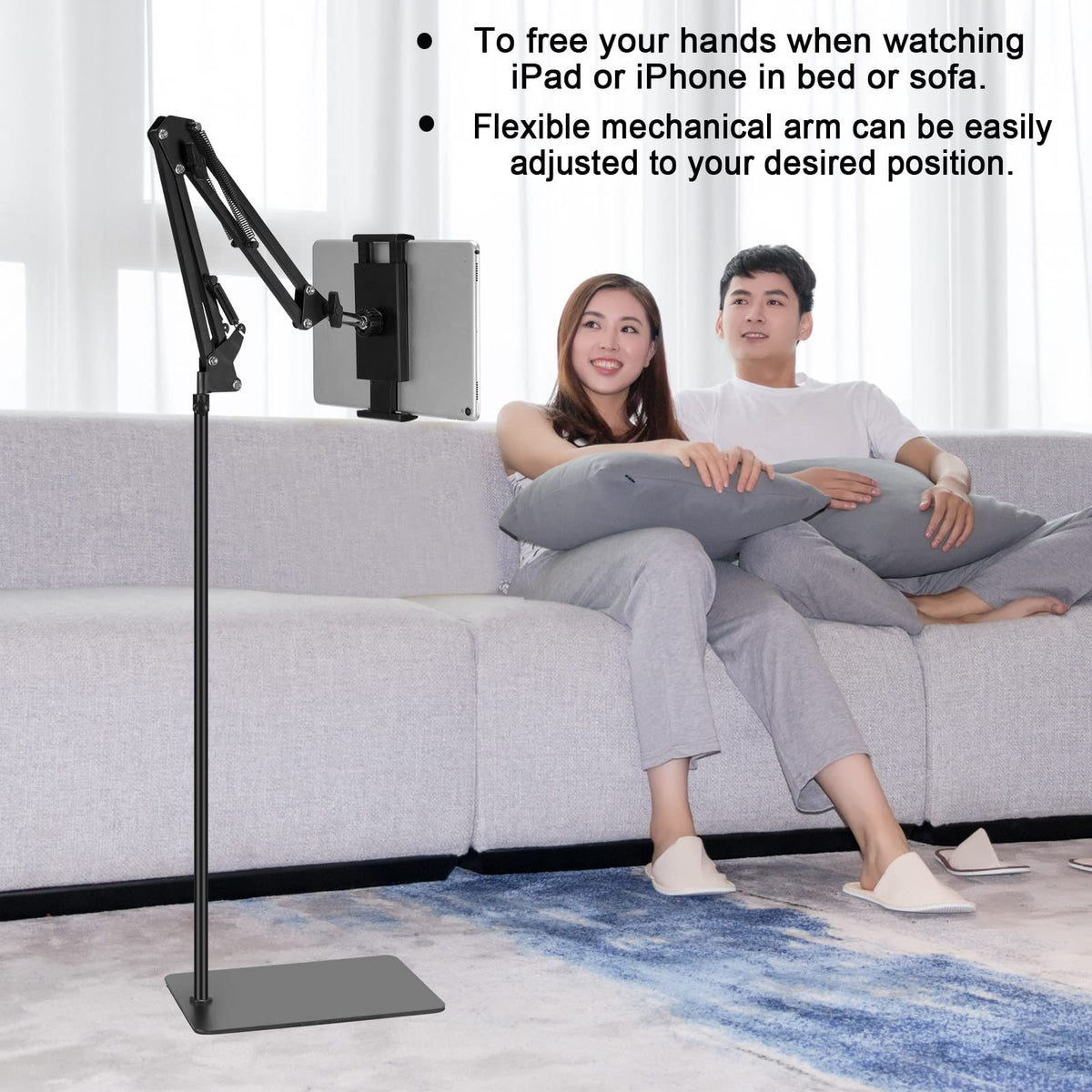 SAMHOUSING Adjustable Tablet Floor Stand, 360° Rotatable, Black