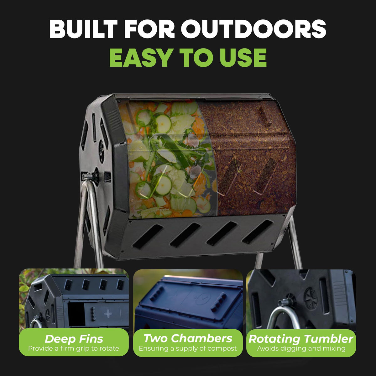 FCMP Outdoor IM4000 Dual Chamber Tumbling Composter, Black, 37 Gallon