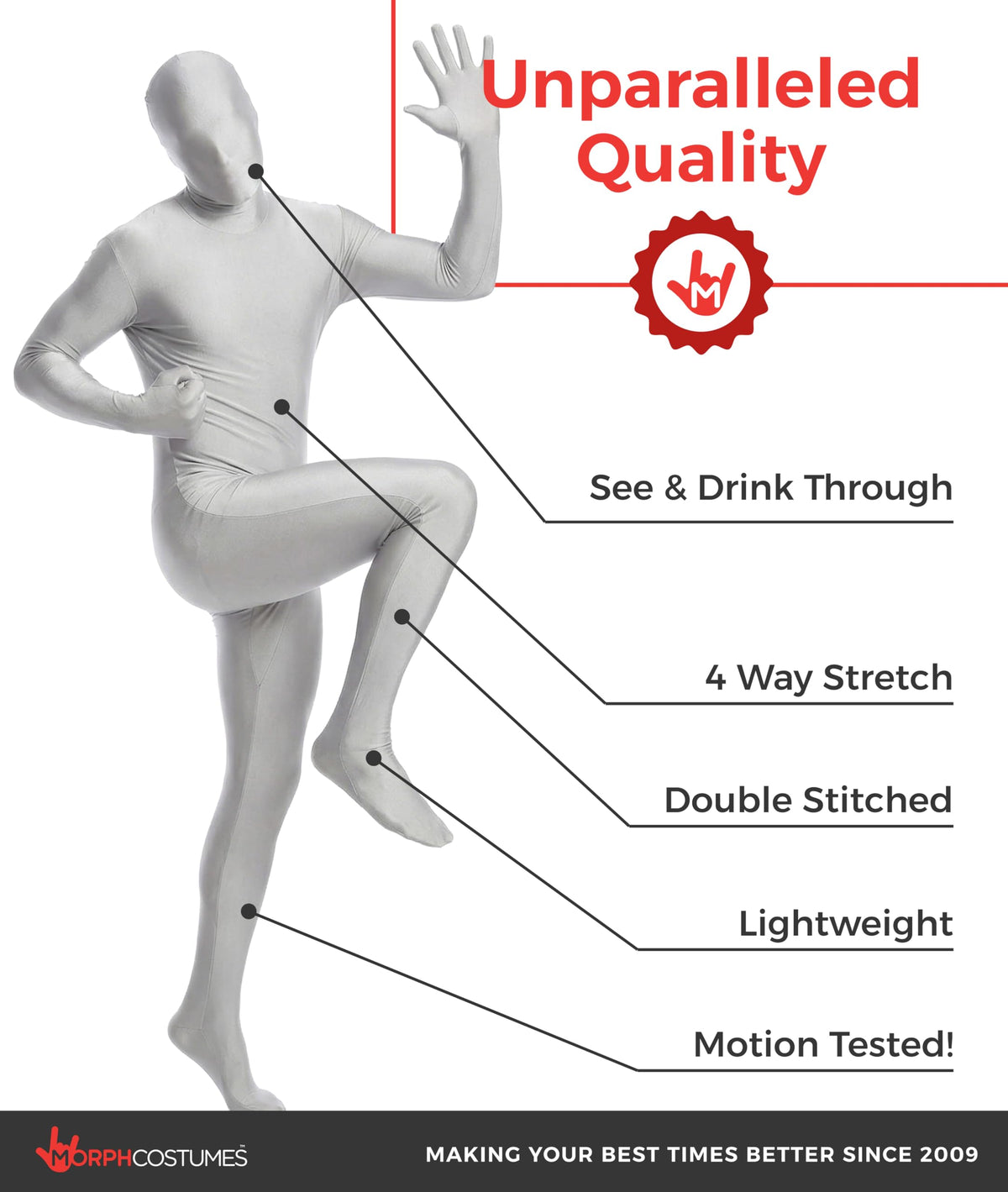 Morphsuits Original Morphsuit, Silver, Large