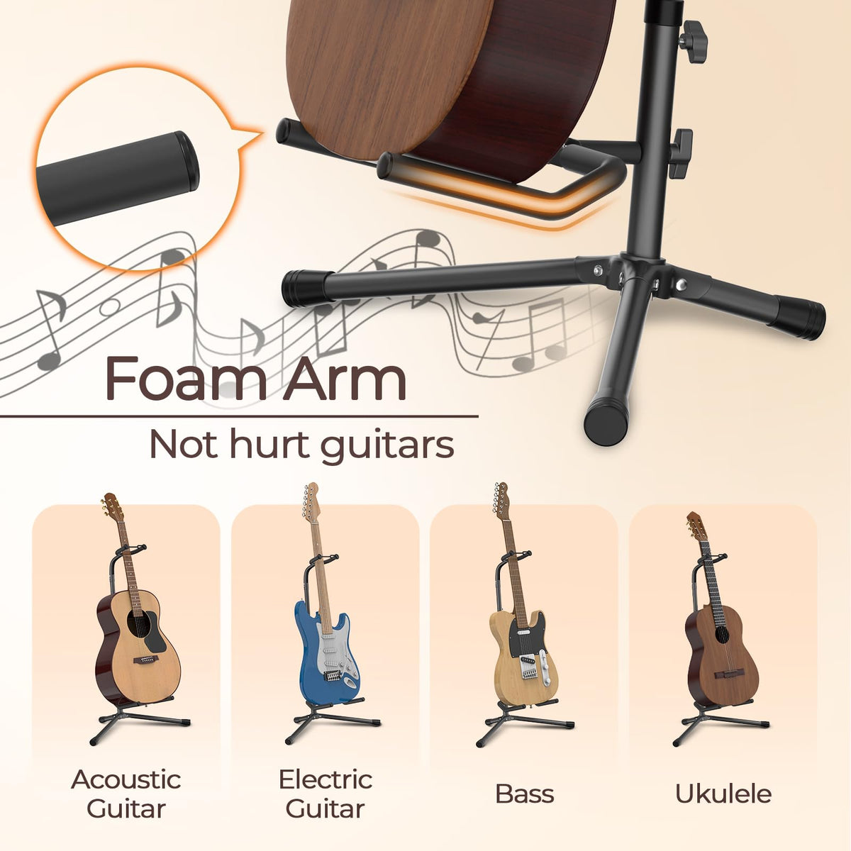 GLEAM CG-4 Folding Adjustable Guitar Stand, Black