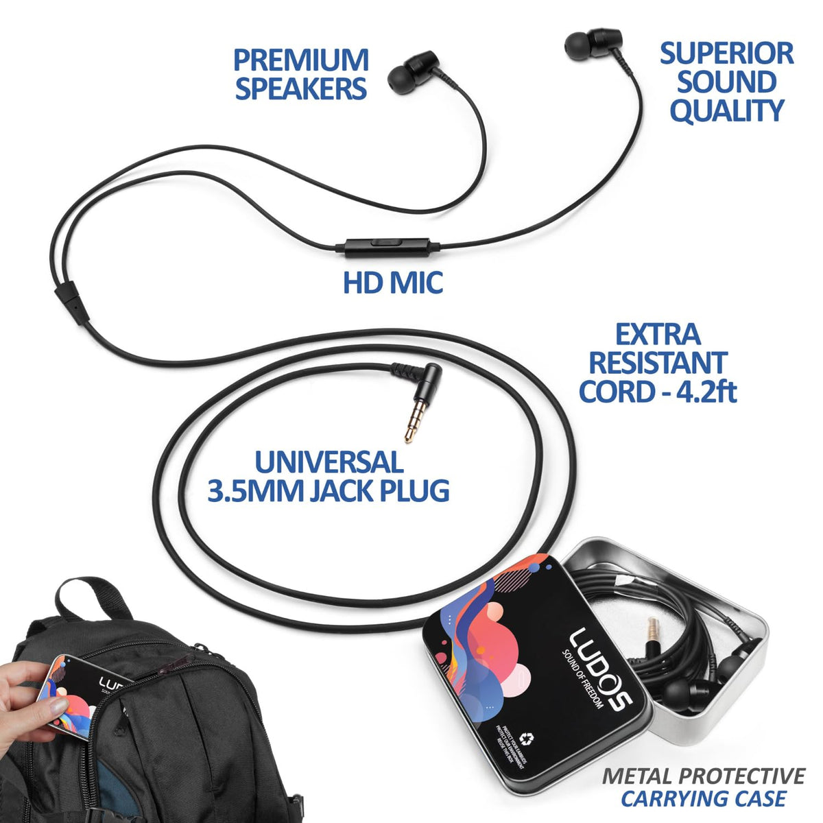 LUDOS OMNITONE Wired Earbuds with Microphone