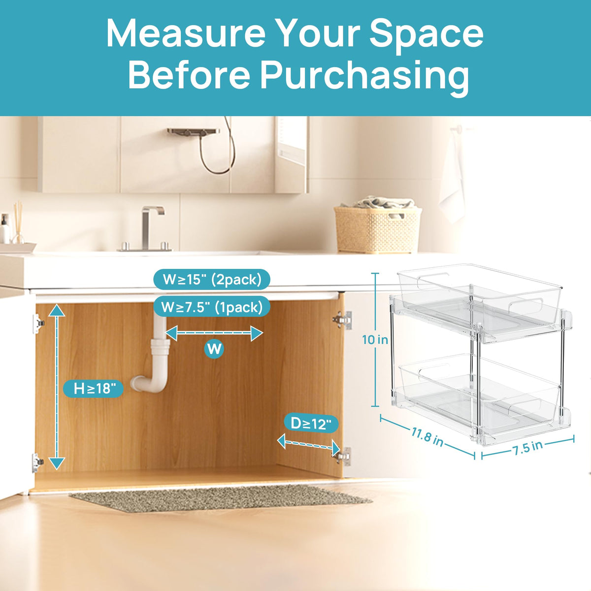Vtopmart 2 Tier Clear Under Sink Organizers (2 Pack)