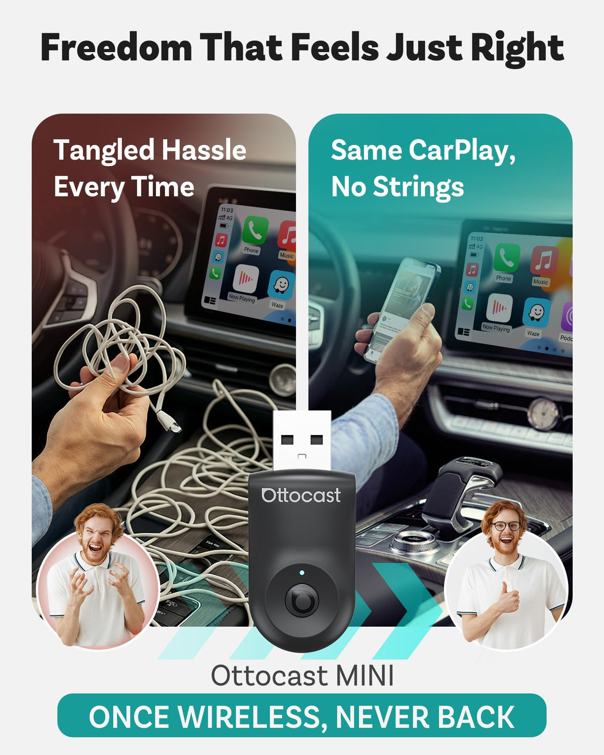 OTTOCAST Mini 2025 Wireless CarPlay and Android Auto Adapter