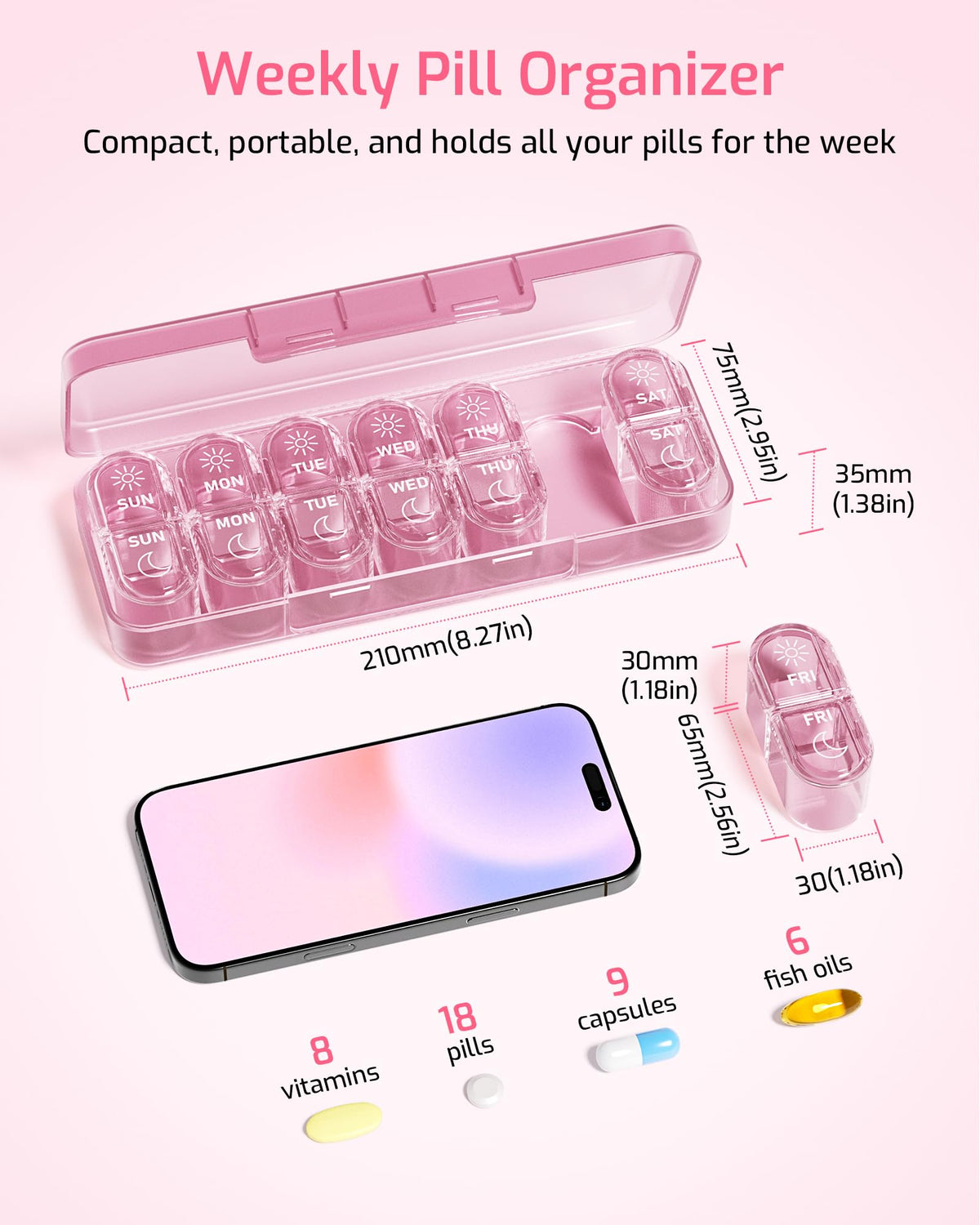 Daviky Weekly Pill Organizer, 7-Day AM/PM
