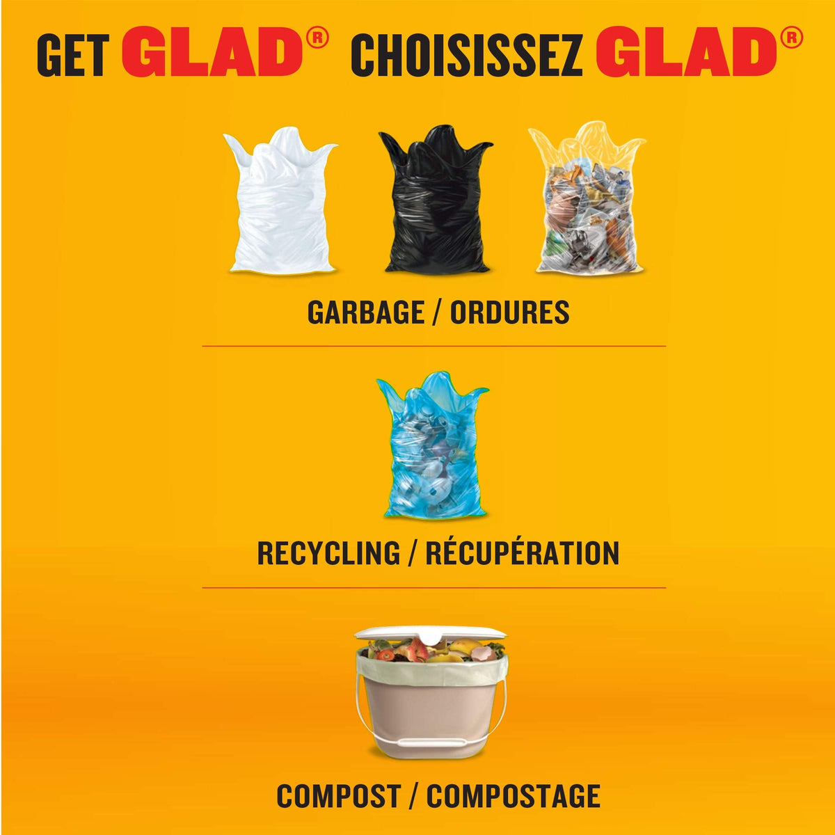 Glad Black Garbage Bags, Regular 74 L, 100 Count