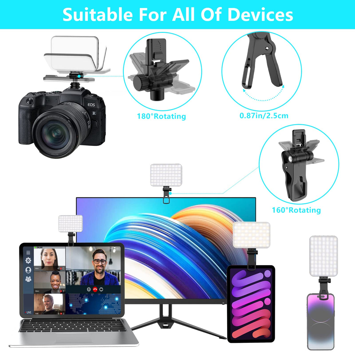 Anautin Rechargeable 60 LED Clip-On Selfie Light, Black