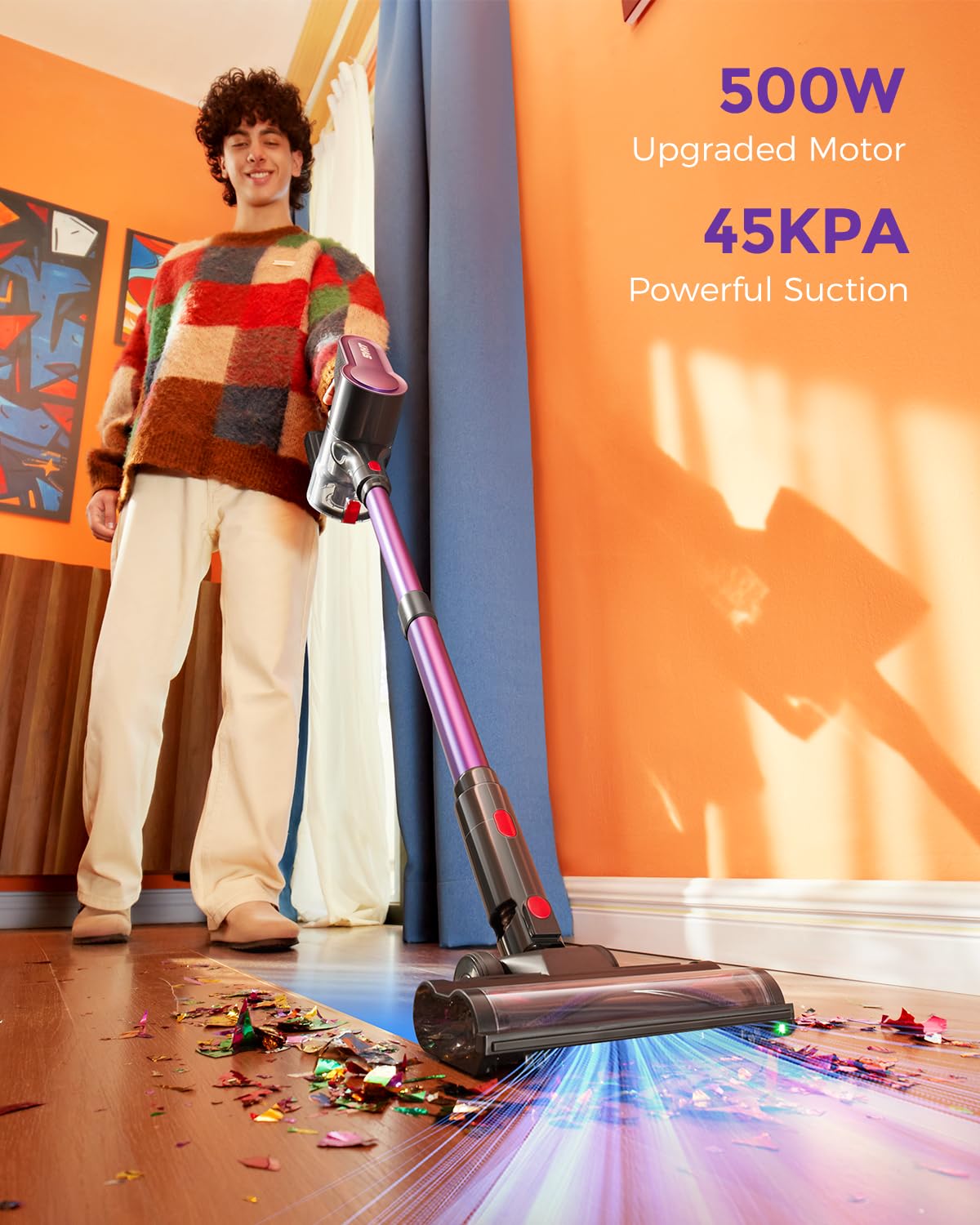 Cordless Stick Vacuum Cleaner with LED Light, 1.6 L Dust Cup