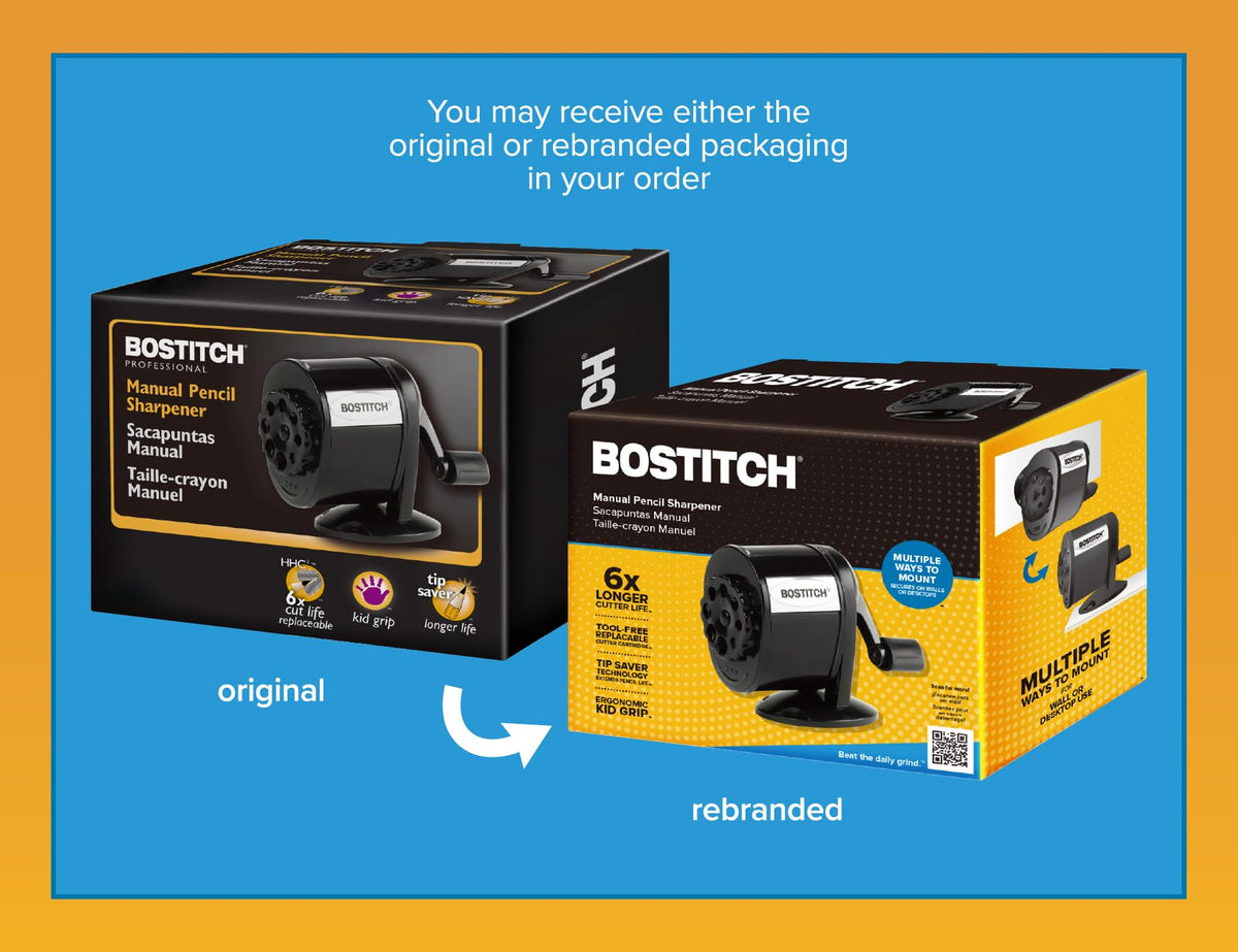 Bostitch MPS1-BLK Wall Mount Manual Pencil Sharpener, Black