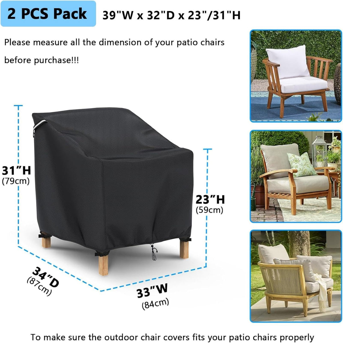 Gasadar Waterproof Patio Chair Covers, 33 x 34 x 31.1 in, 2-Pack