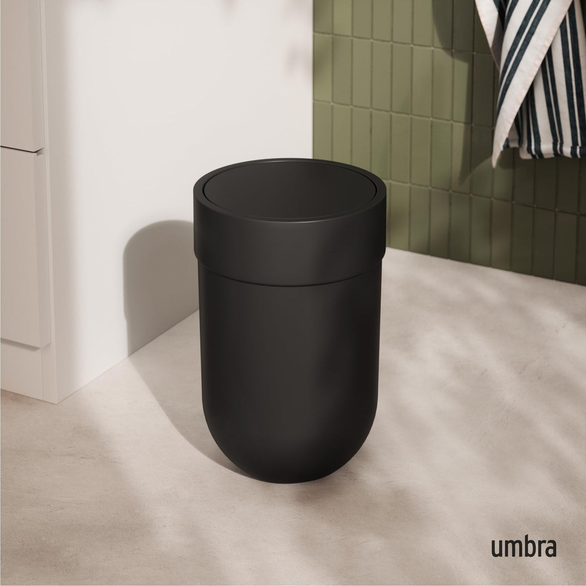 Umbra Touch Trash Can, 1.6 Gallon, Swing Lid, Black