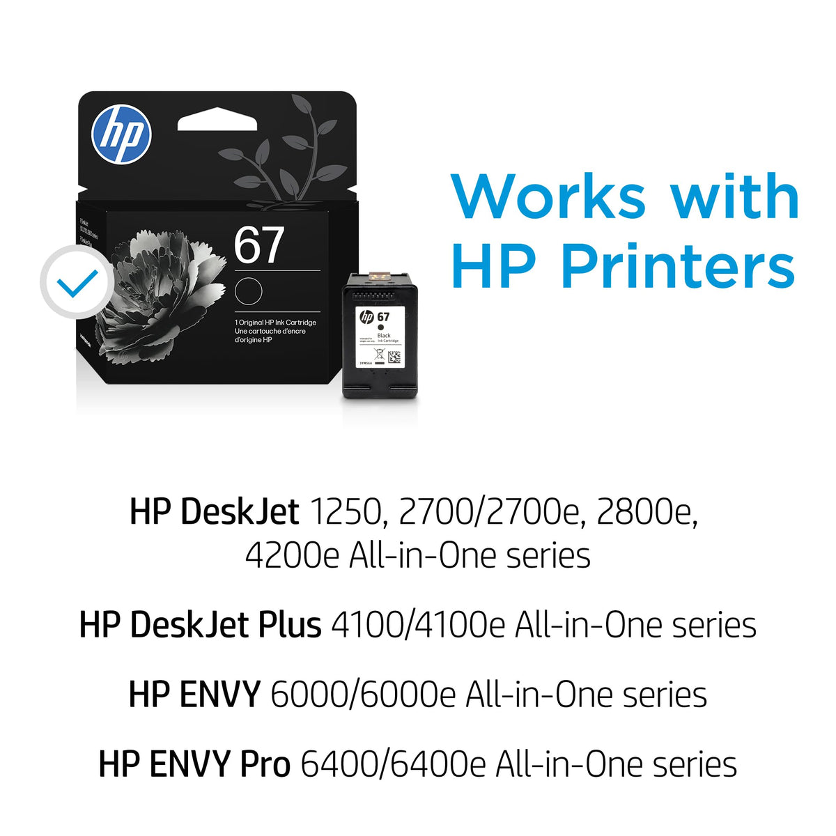 HP 67 Black Original Ink Cartridge, 3YM56AN
