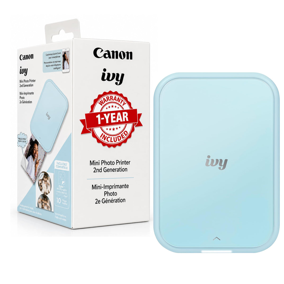 Canon Ivy 2 Mini Photo Printer, Mini Blue, with 10 Zink Prints