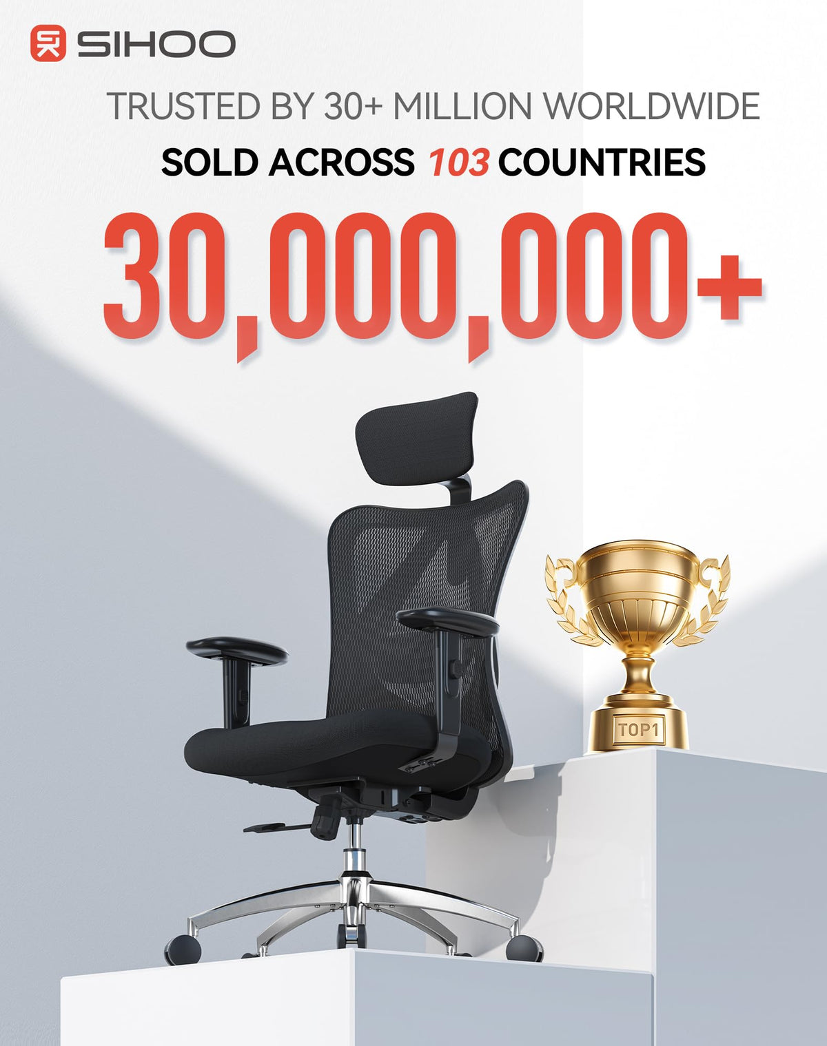 SIHOO Ergonomic Mesh Office Chair, Adjustable Headrest, Black