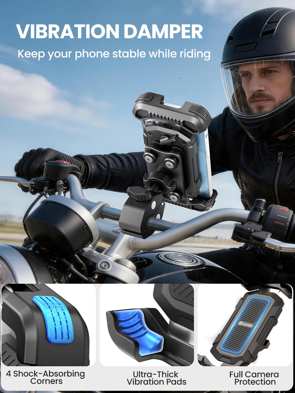 Tounee Bike Phone Mount with Dual Vibration Dampener, Black