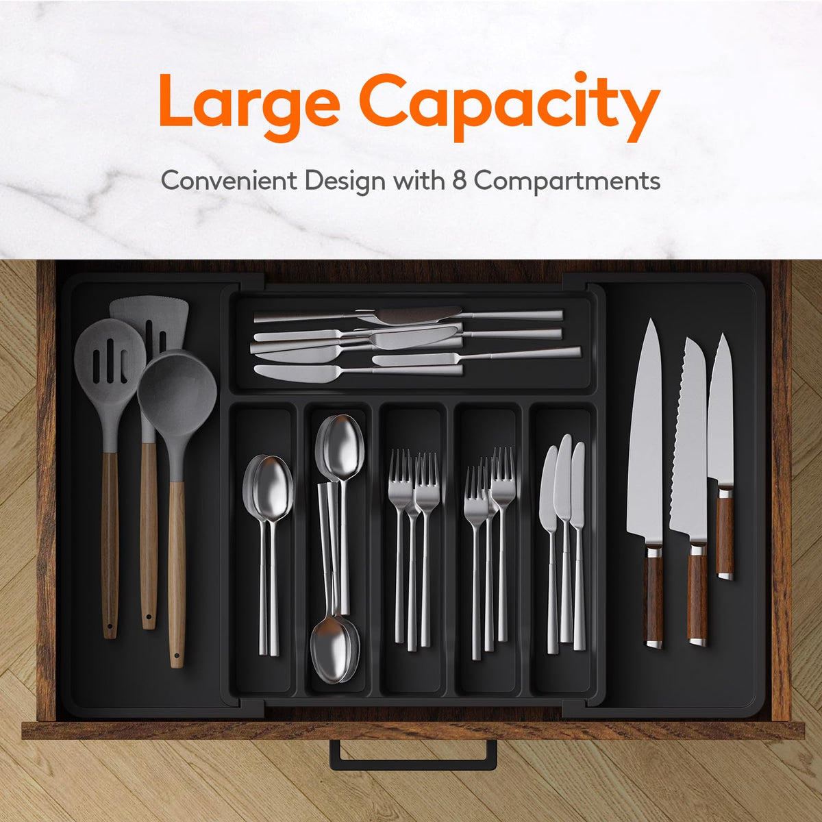 Lifewit Expandable Cutlery Drawer Organizer, Black
