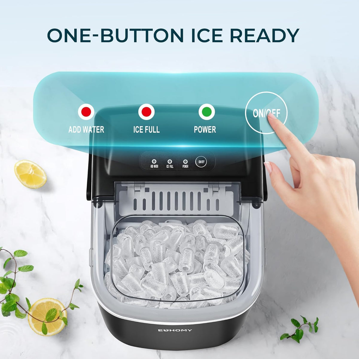 EUHOMY Countertop Ice Maker with Handle, 26.4 lb Per Day, Black