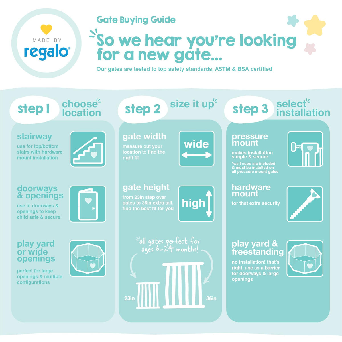 Regalo Easy Fit Extra Wide Adjustable Baby Gate, 23 Inches Tall