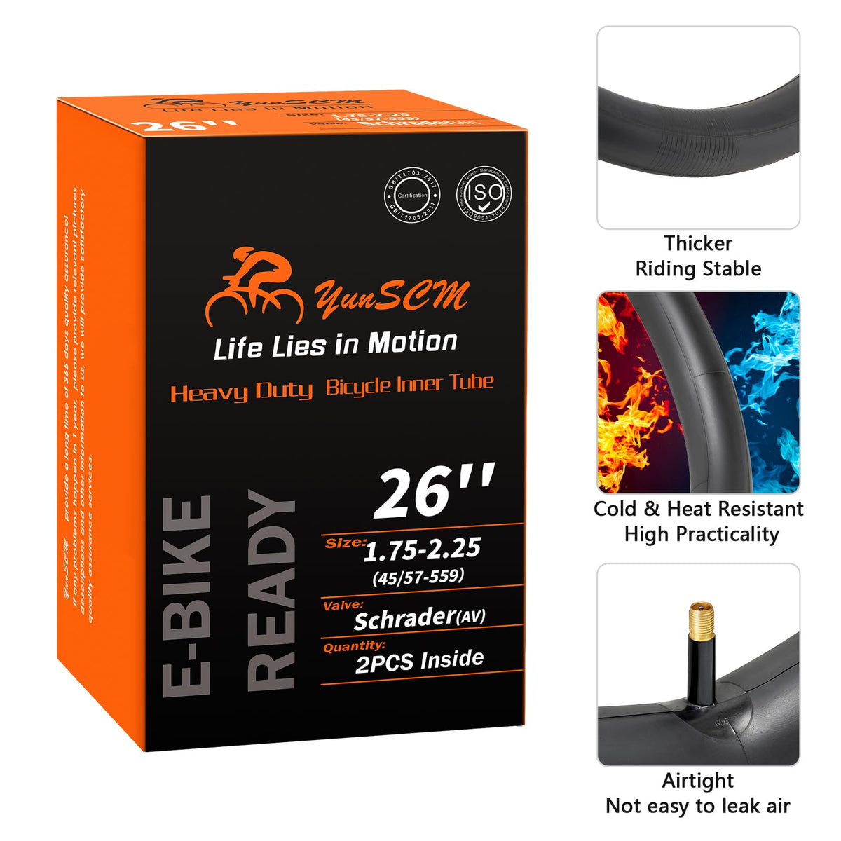 Heavy Duty Bicycle Tubes, 26 in, Schrader Valve, 2 Pcs