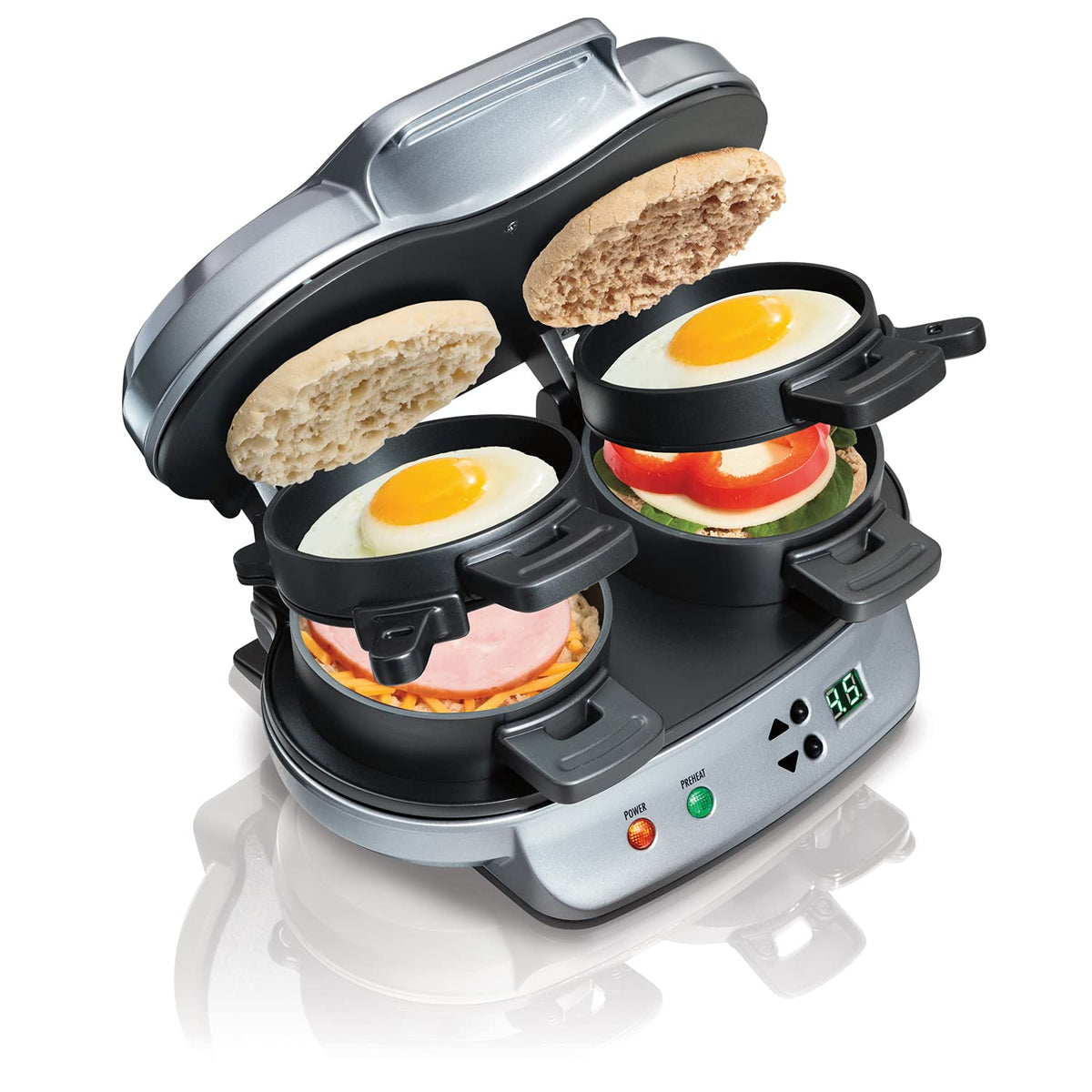 Hamilton Beach Dual Breakfast Sandwich Maker, Silver (25490MNC)