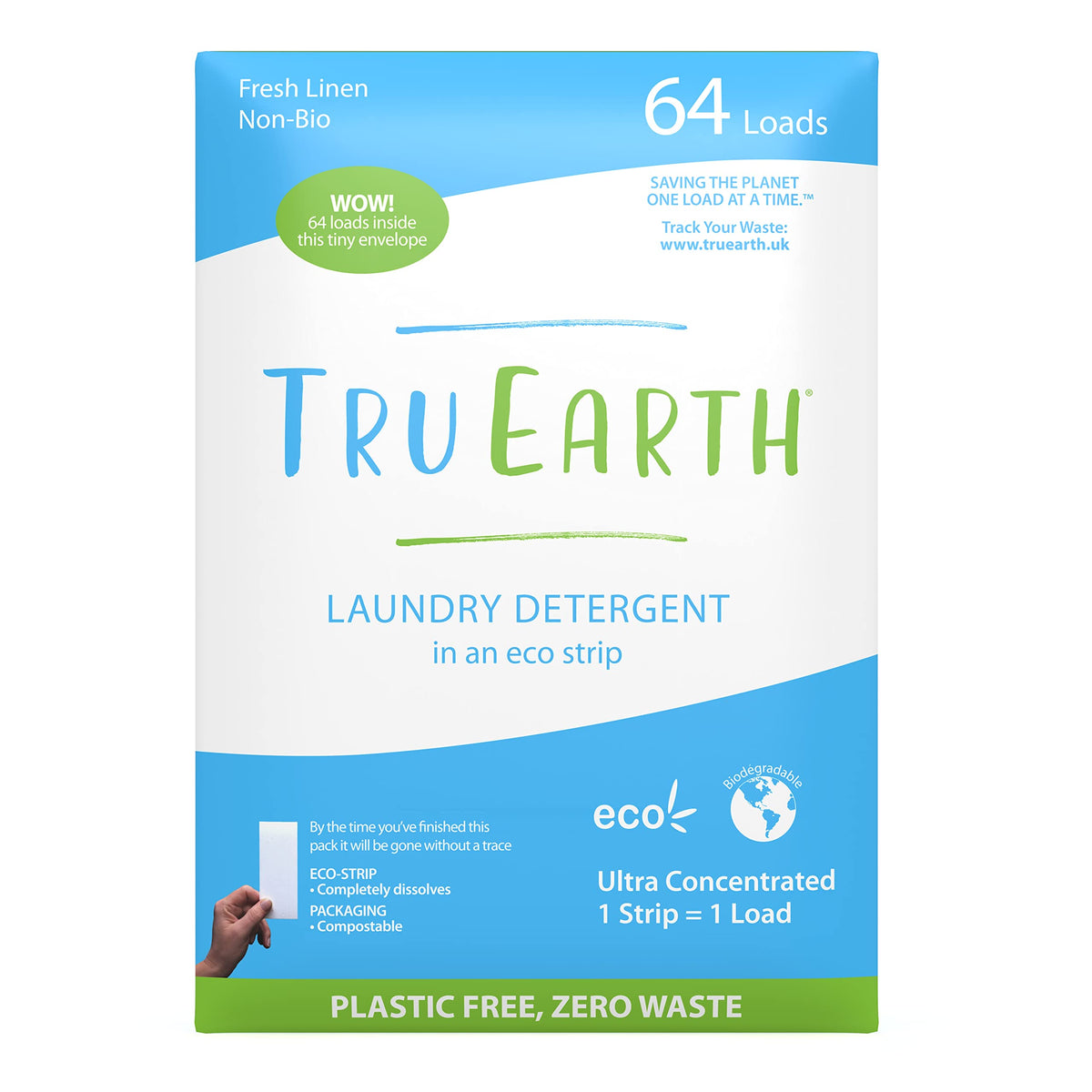 Tru Earth Laundry Detergent Sheets, Fresh Linen, 64 Sheets