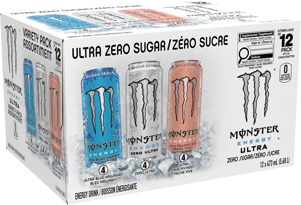 Monster Energy Ultra Variety Pack Zero Sugar, 12 x 473 ml