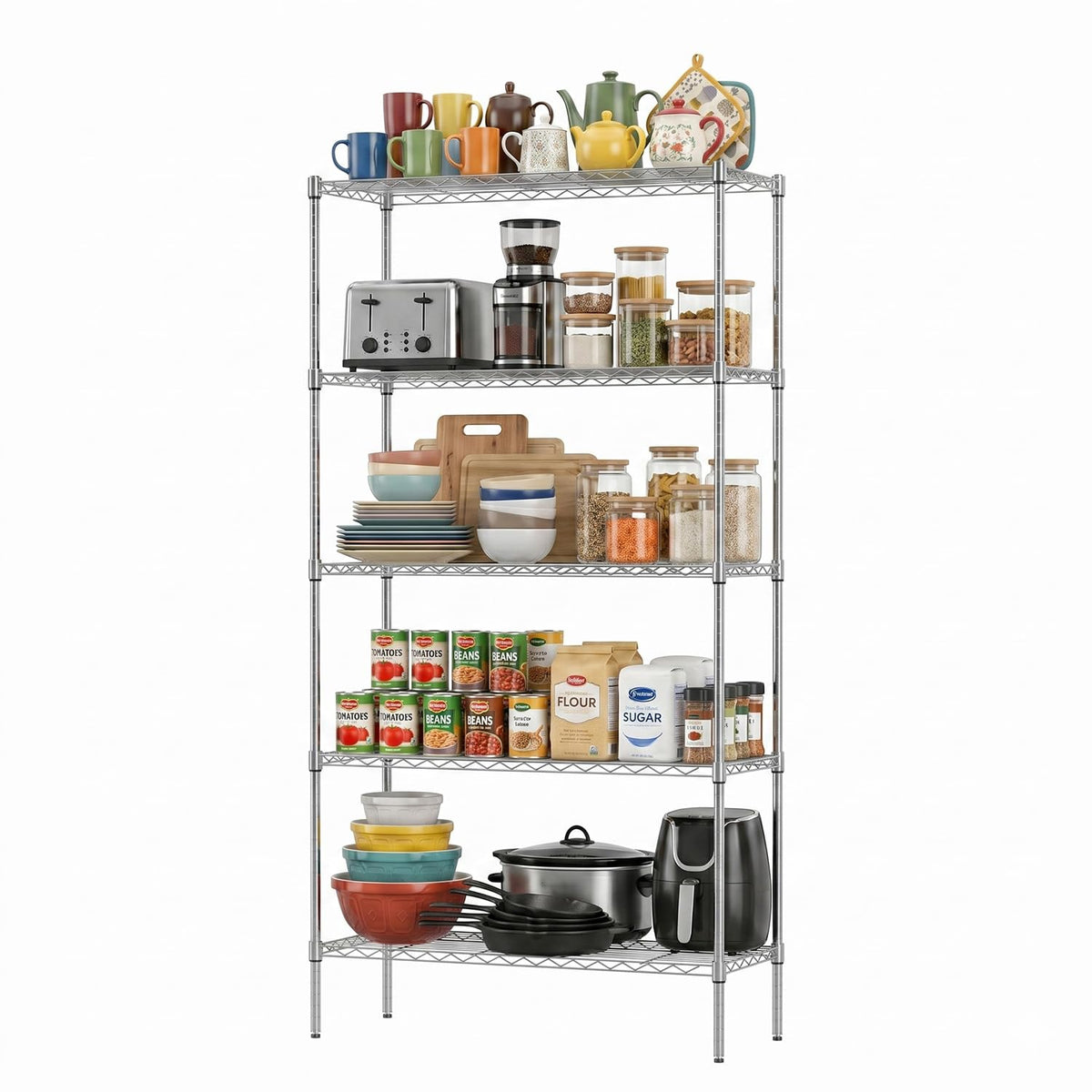 FDW Wire Storage Shelving Unit, Chrome, 36" x 14" x 72"