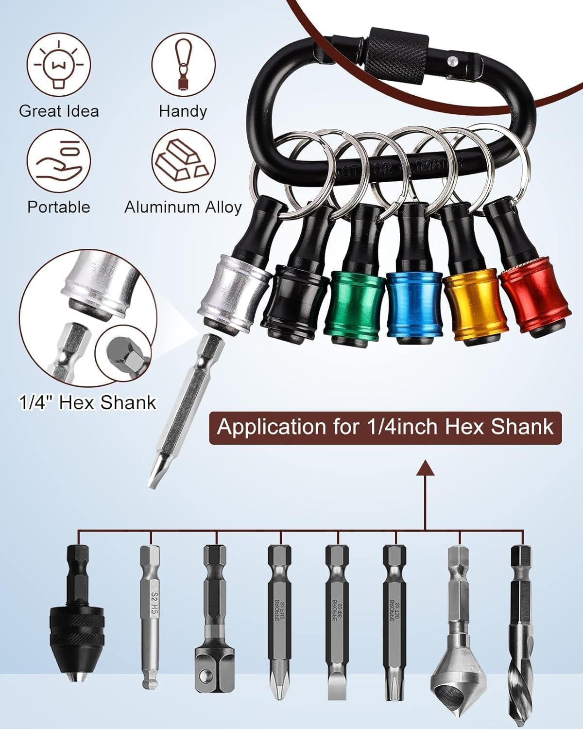 Katerk Quick-Change Screwdriver Bit Holder Keychain, 1/4 in, 6 Pcs