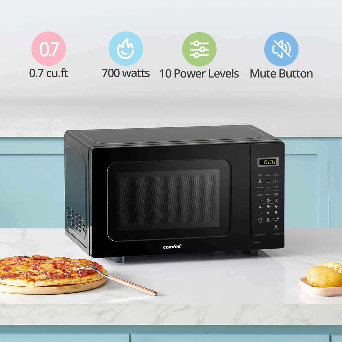 COMFEE' Countertop Microwave Oven, 20 L, 700 W, Black (CM-M201K)