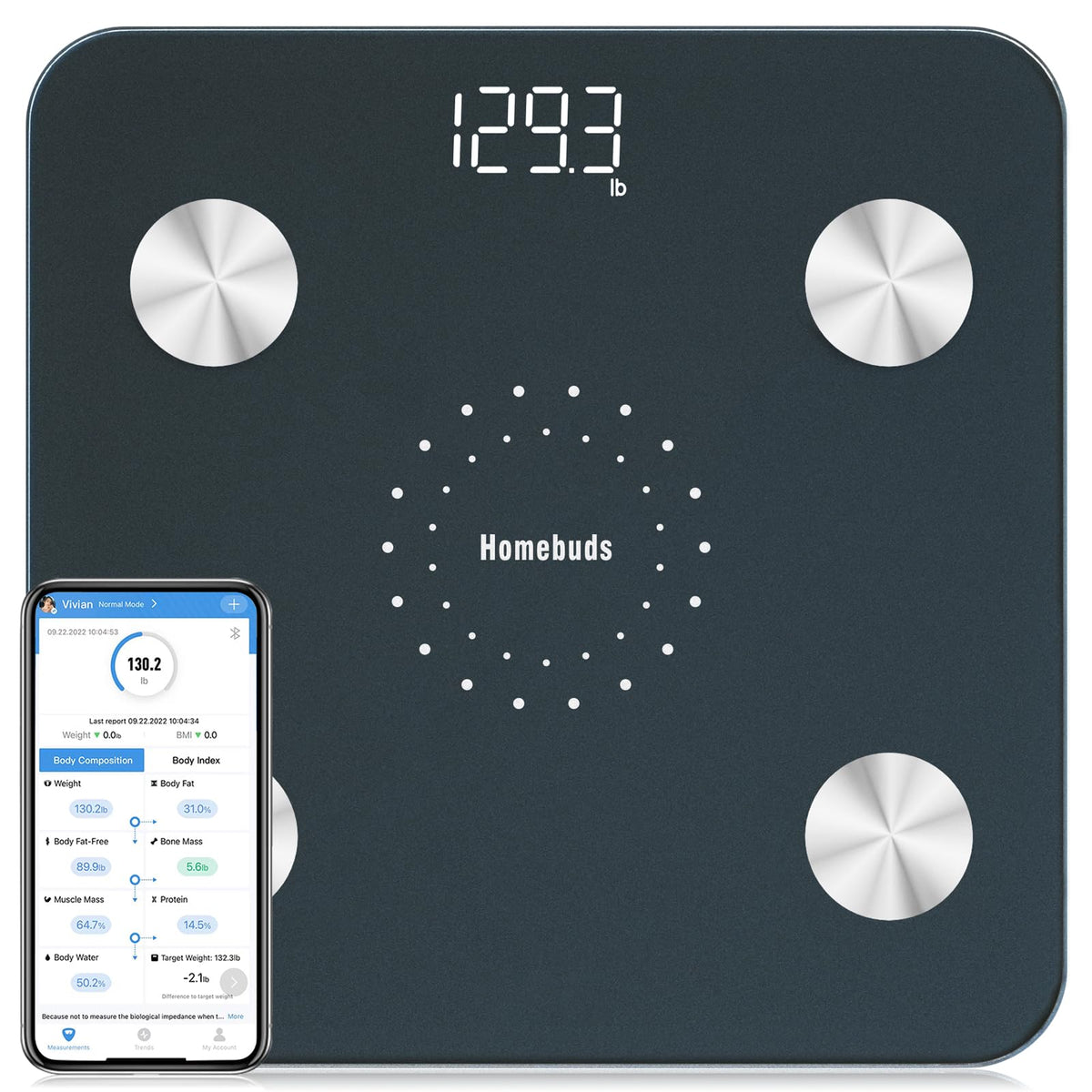 Homebuds Digital Bathroom Scale, Body Fat Monitor, 400 lb, Blue