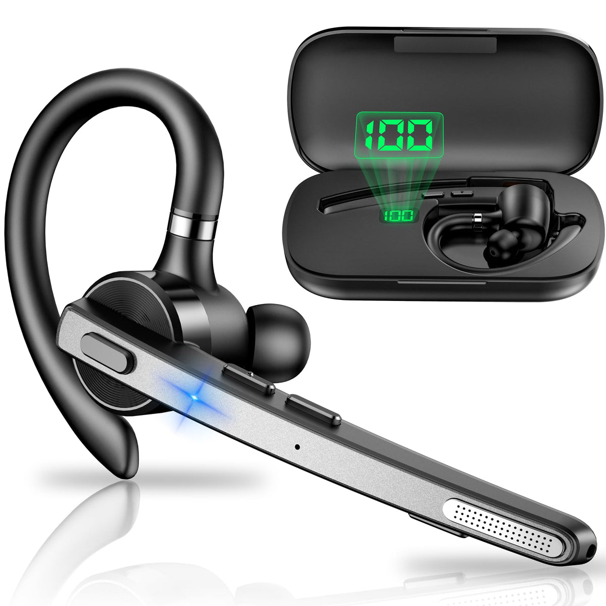 New bee Bluetooth Headset V5.1 with Charging Case, Dual Mic