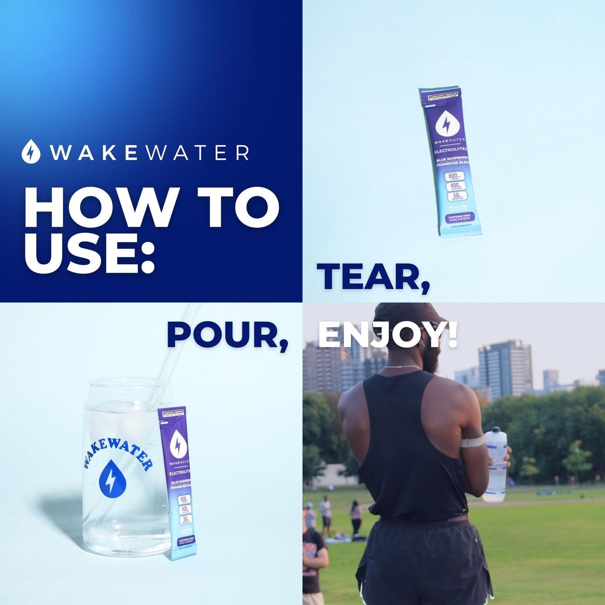 Wake Water Sugar Free Electrolyte Packets, Blue Raspberry (10 Pack)