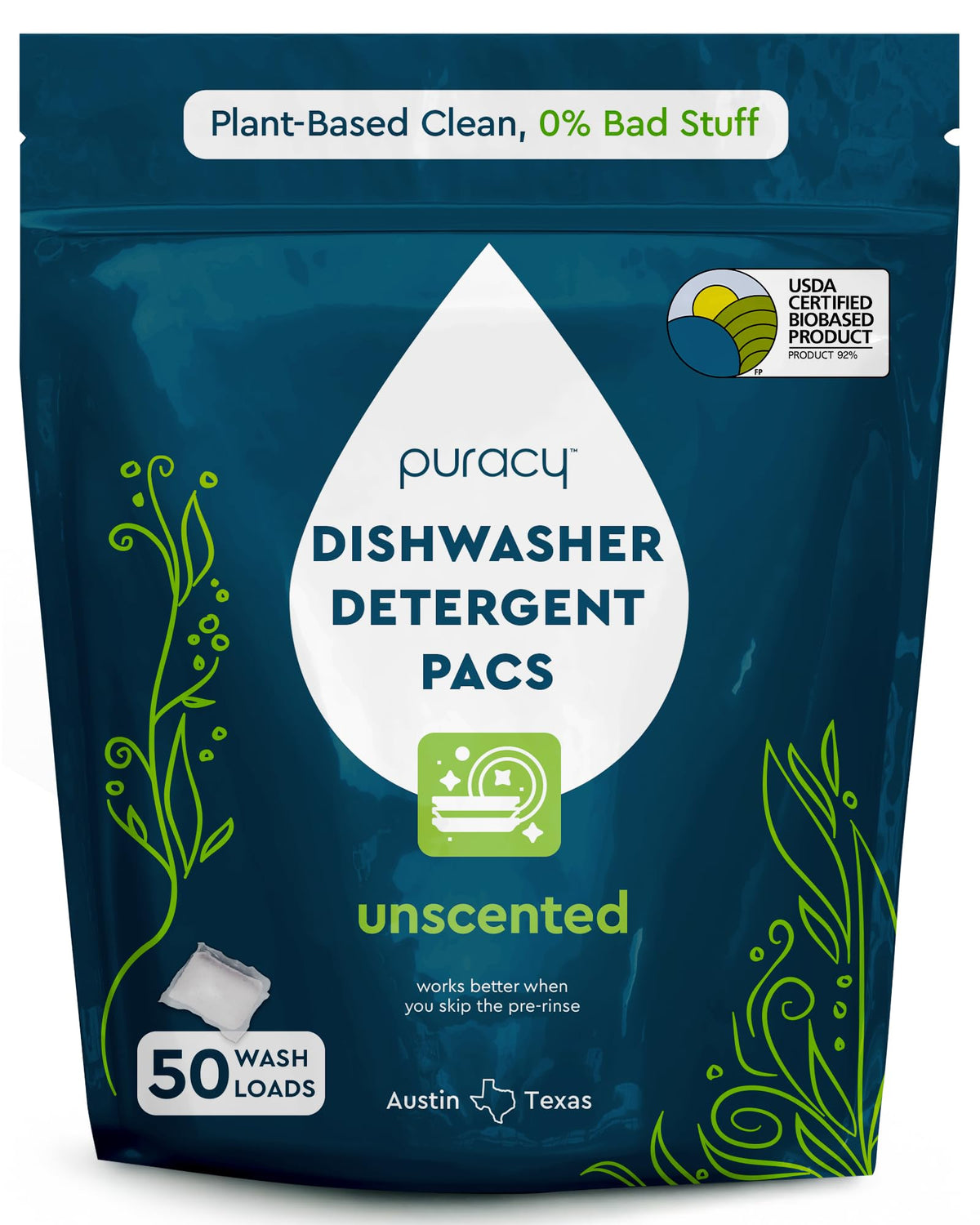 Puracy Free & Clear Natural Dishwasher Pods, 50 Count