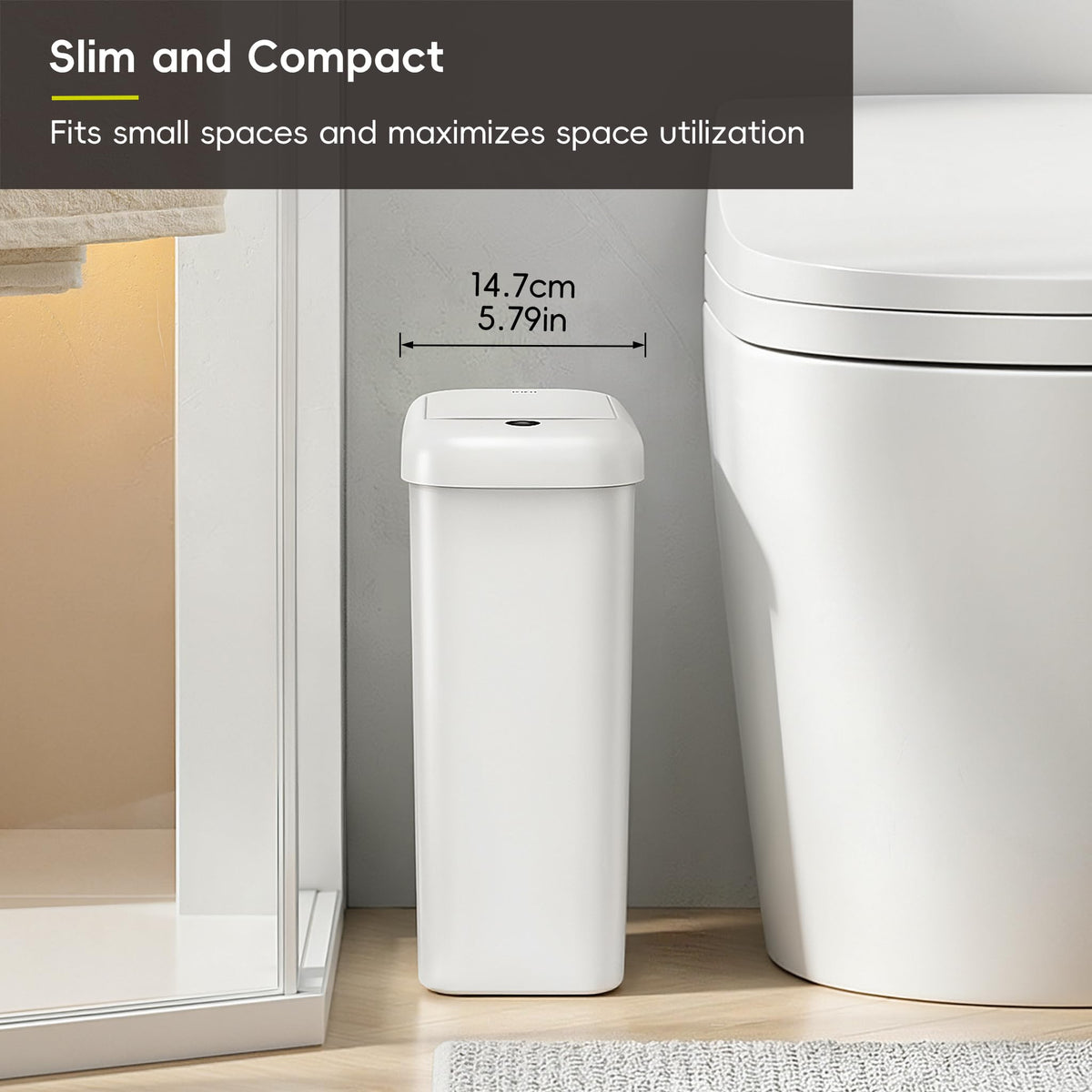 EKO Automatic Slim Touchless Bathroom Trash Can, 2.6 Gal, White