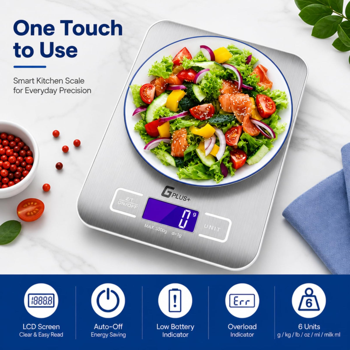 GPlus Digital Kitchen Scale with Bowl, 5000 g