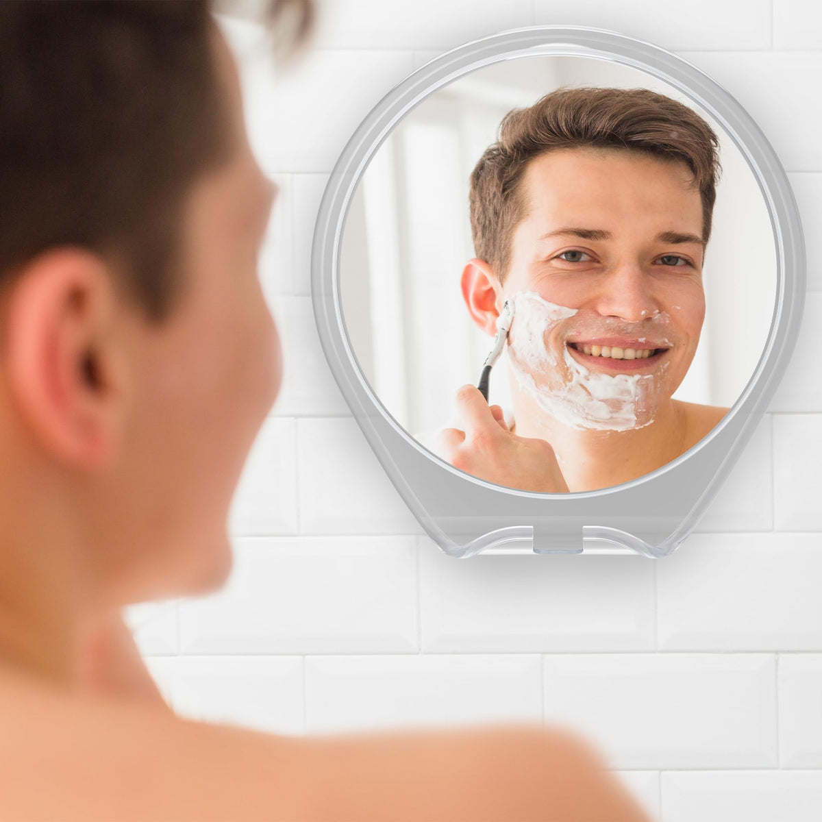 Honeybull Fogless Shower Mirror with Razor Holder, White