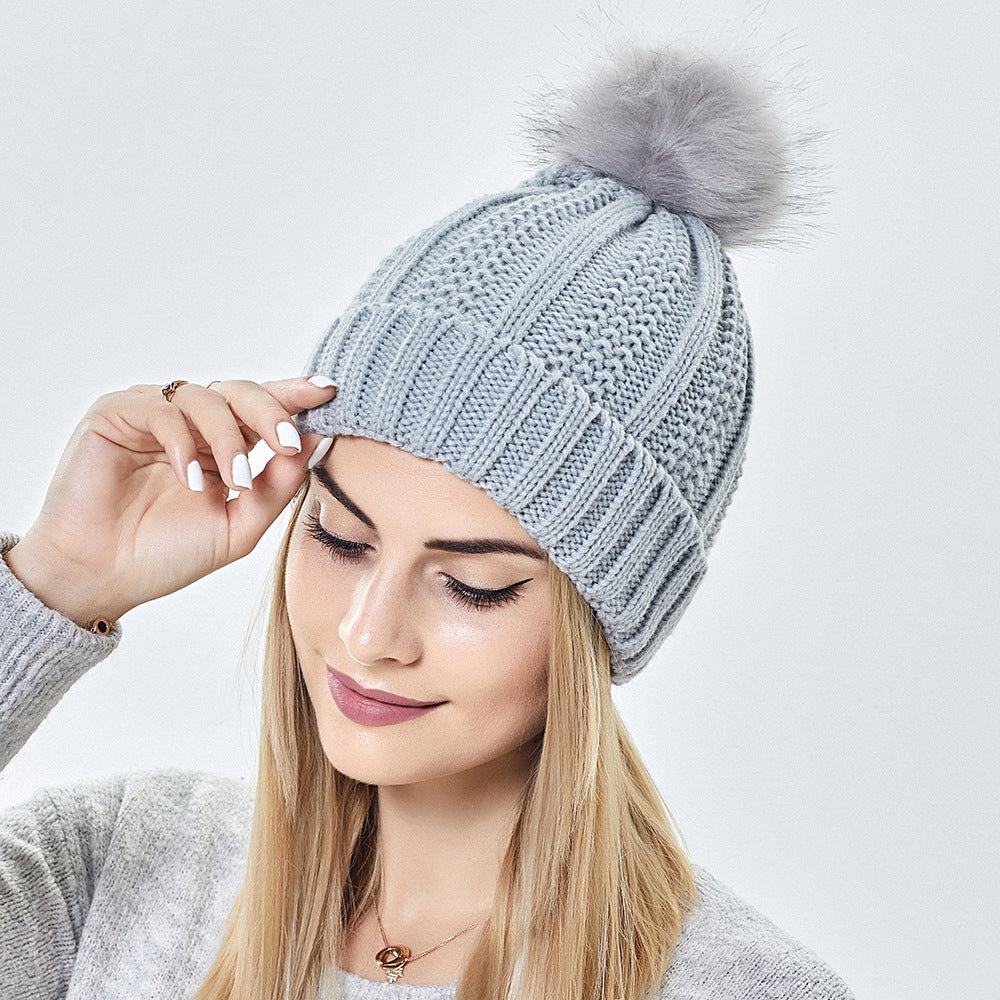 Satin-Lined Cable Knit Pom-Pom Beanie