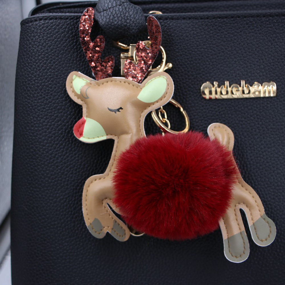 Reindeer Pom-Pom Bag Charm Keychain