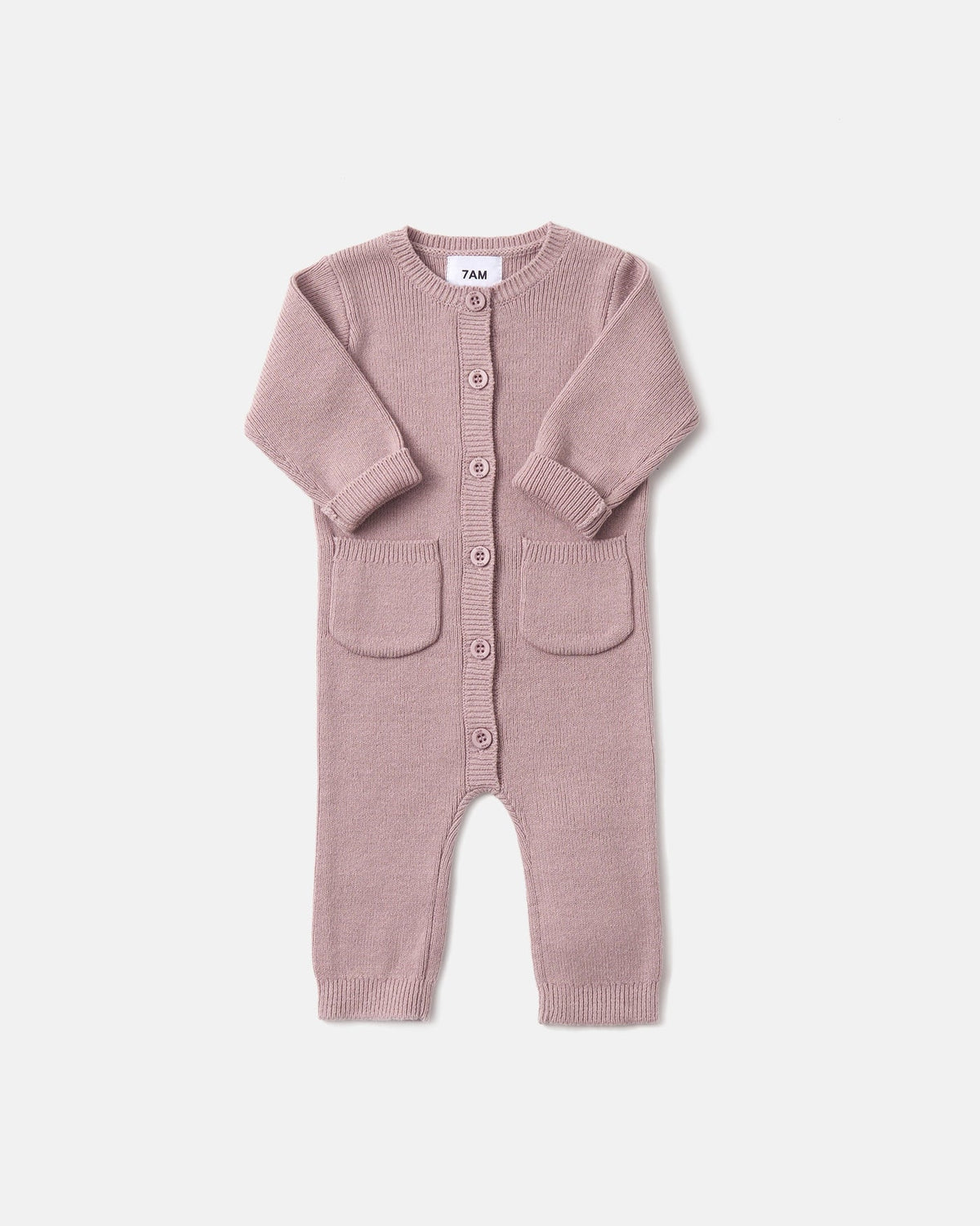 7AM Chunky Long Sleeve Ribbed Jumpsuit, Rose Ash