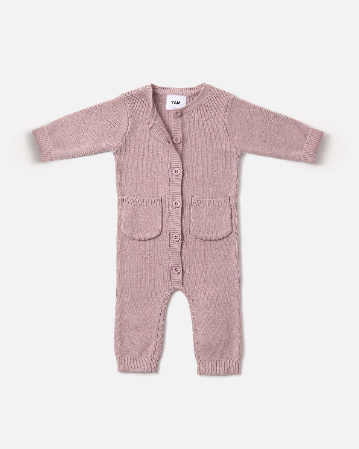 7AM Chunky Long Sleeve Ribbed Jumpsuit, Rose Ash