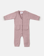 7AM Chunky Long Sleeve Ribbed Jumpsuit, Rose Ash