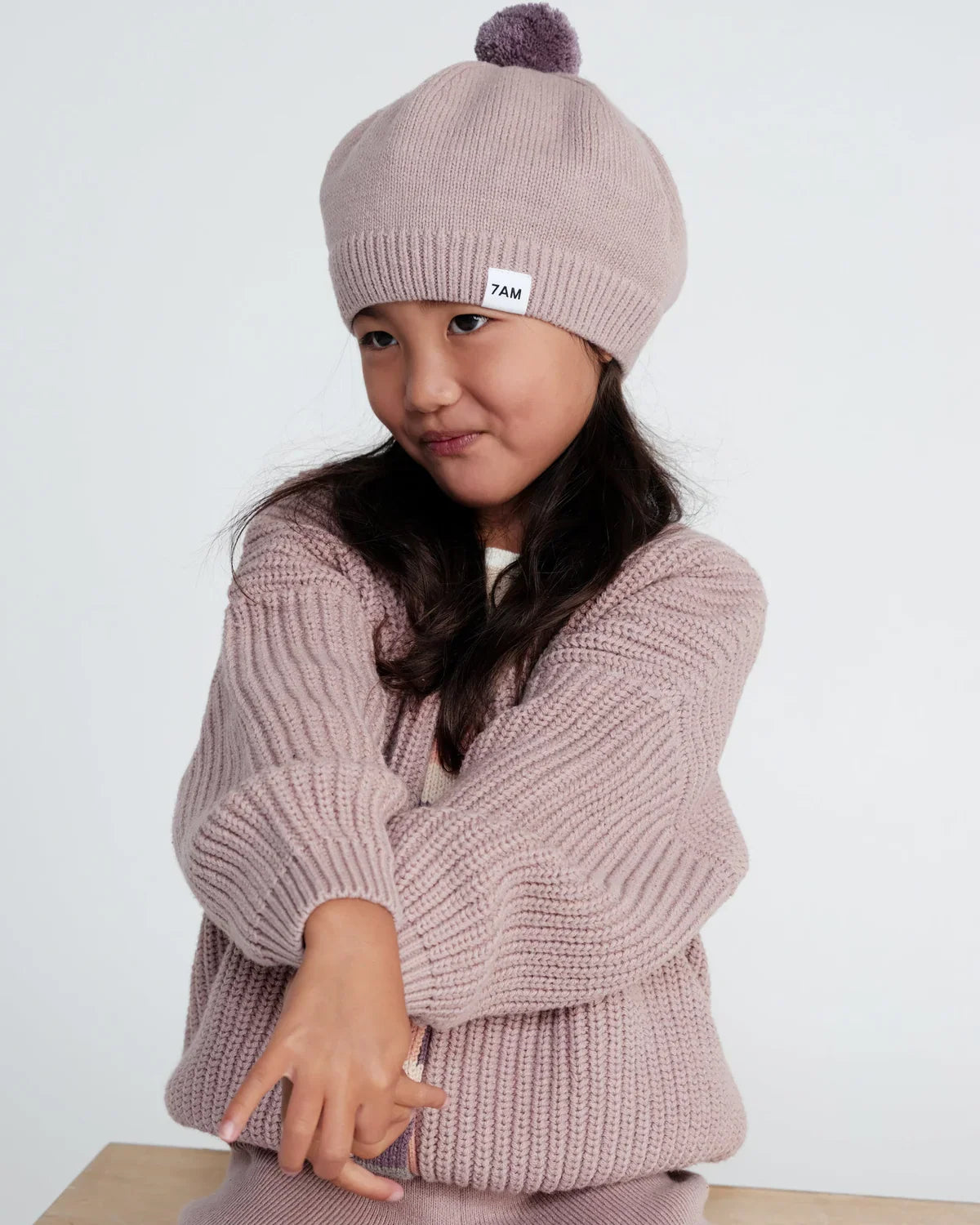 7AM Chunky Beret, Ash Rose