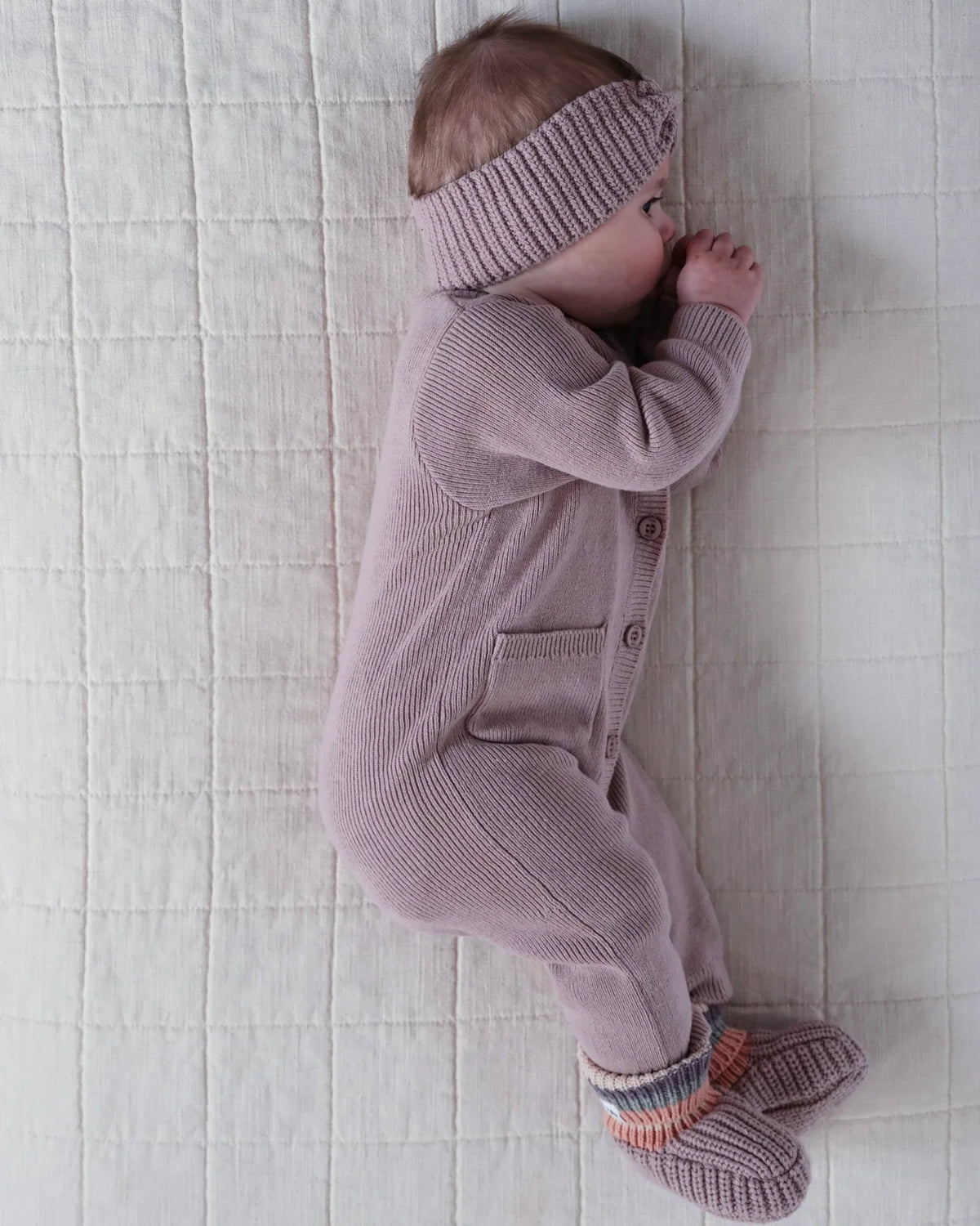 7AM Chunky Long Sleeve Ribbed Jumpsuit, Rose Ash