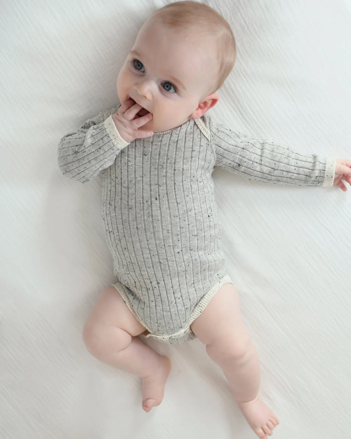 7AM Hug Me Long Sleeve Bodysuit, Light Heather Grey
