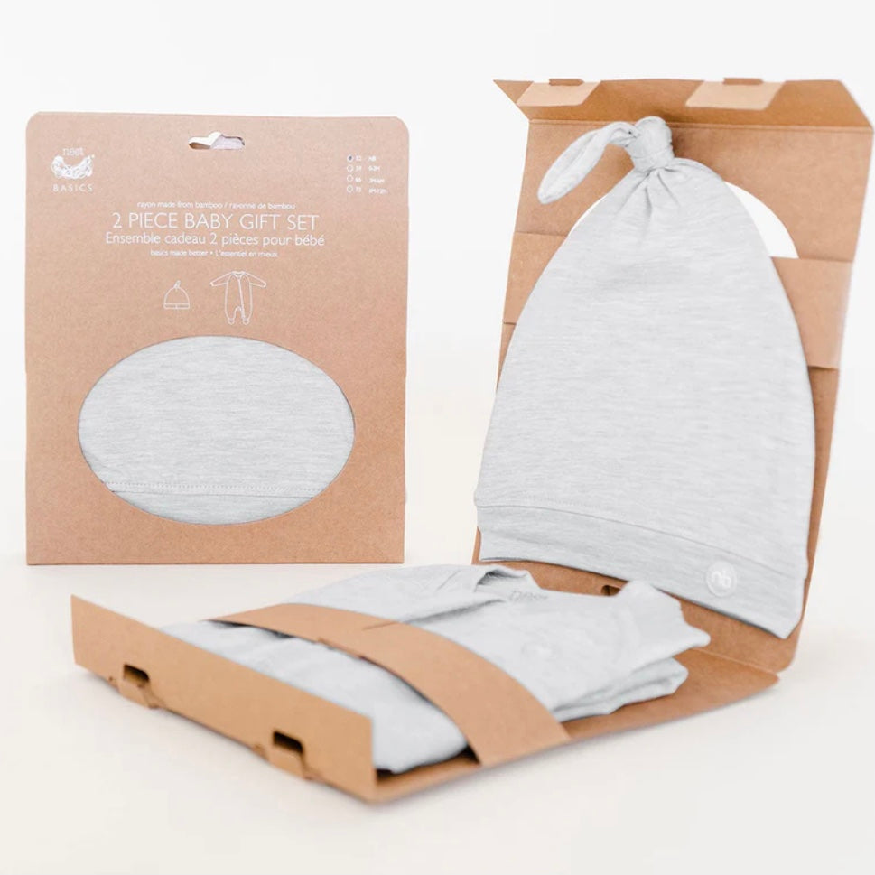 Nest Designs Bamboo Cotton 2-Piece Romper Gift Set, Grey Dawn