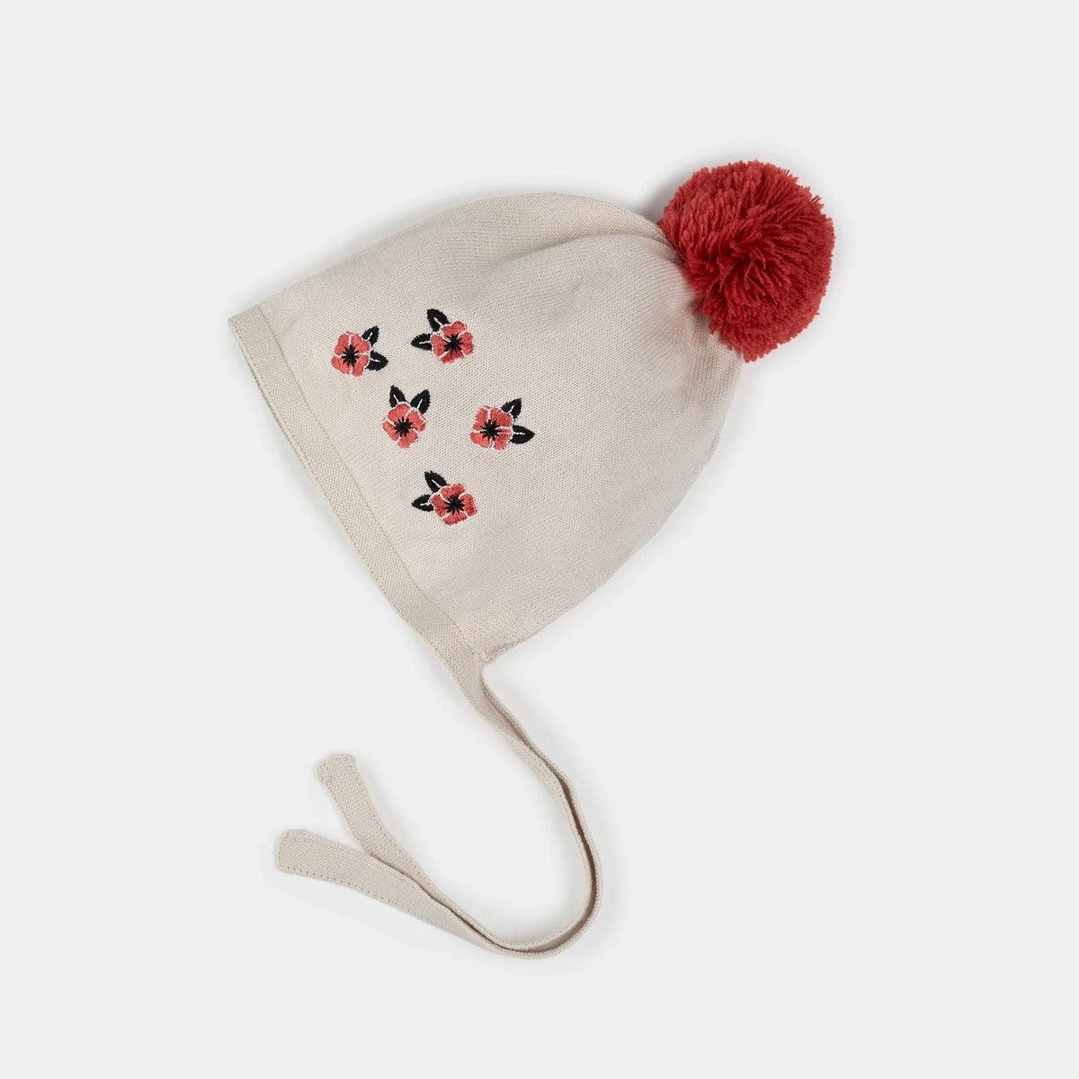 Petit Lem Knit Bonnet, Poppy Print on Beige